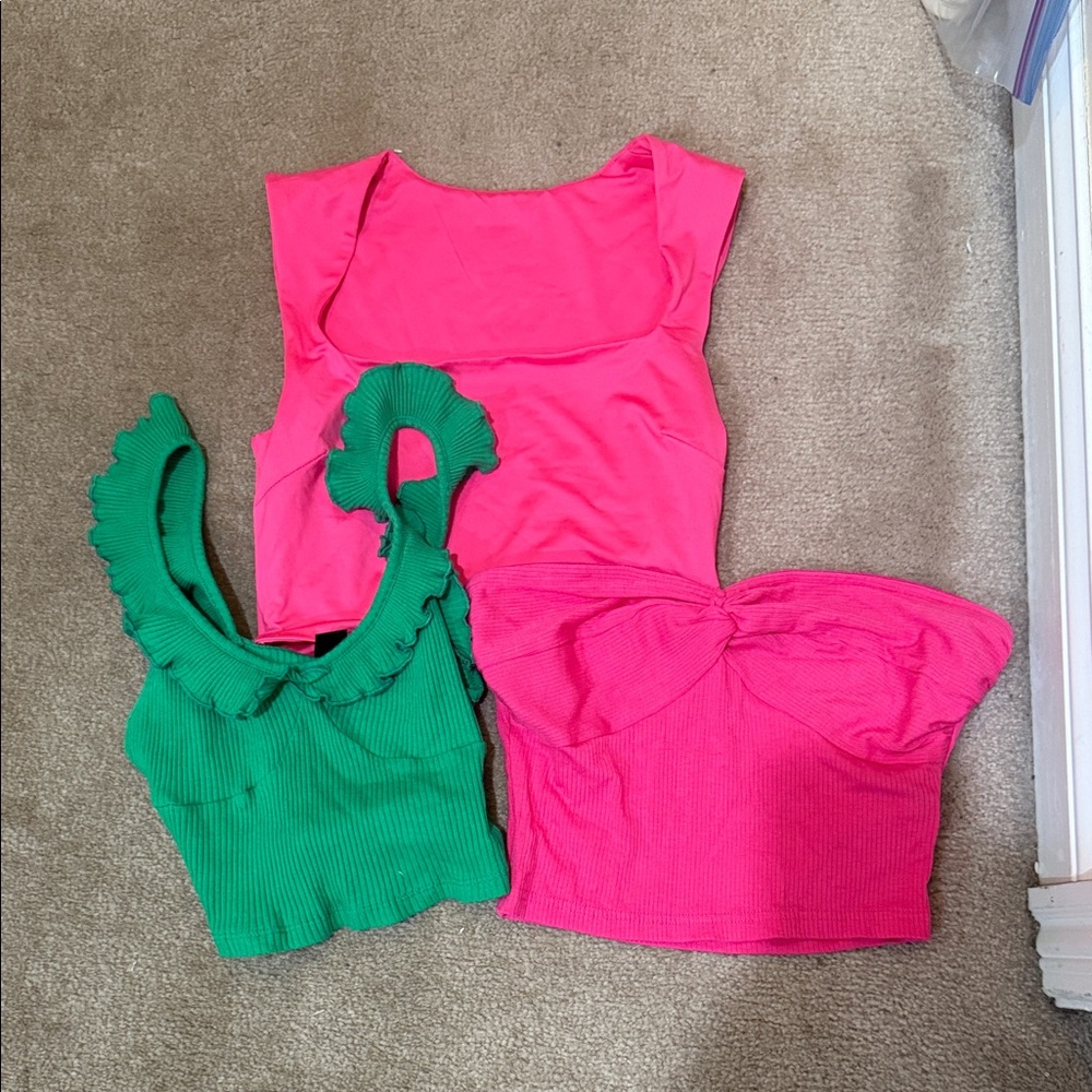 SHEIN 3 Pack Pink and Green Sleeveless Tops